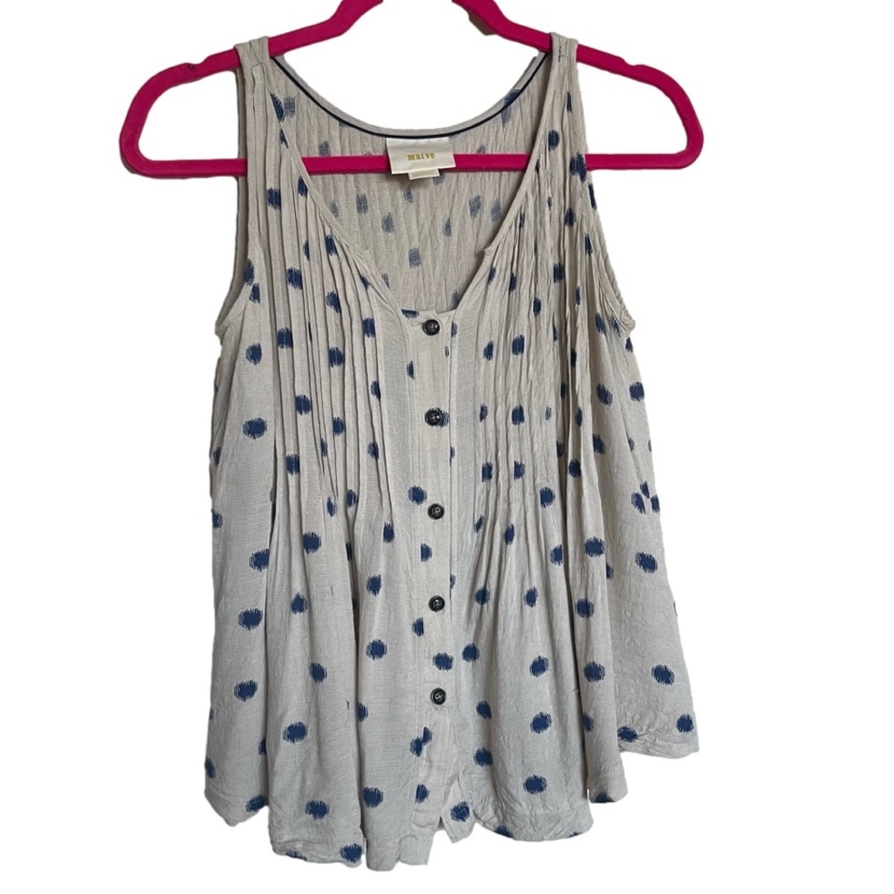 Anthropologie Maeve Soana Swing Pleated Polka Dot Button Front Tank Top Size 2